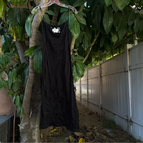 Anthropologie Amelie Black Jacquard Cowl Neck Midi Slip Dress in black.