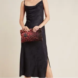 Anthropologie Amelie Black Jacquard Cowl Neck Midi Slip Dress in black.