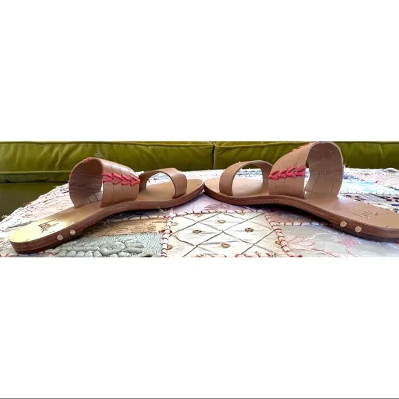 Anthropologie Beek Kiwi Embroidered Leather Handmade Sandals Slides 6