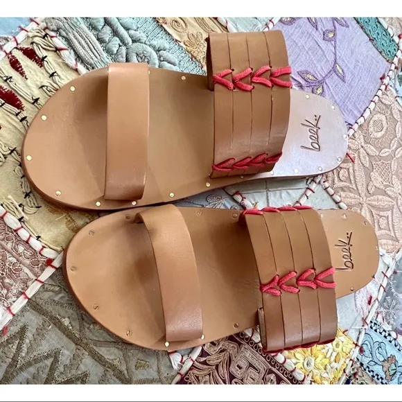 Anthropologie Beek Kiwi Embroidered Leather Handmade Sandals Slides 6