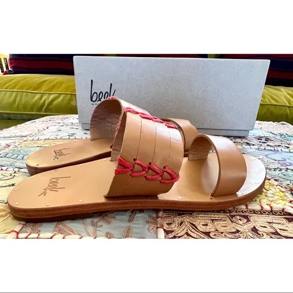 Anthropologie Beek Kiwi Embroidered Leather Handmade Sandals Slides 6