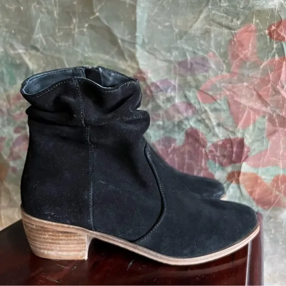 Anthropologie Black Suede Slouchie Ankle Boots 7.5
