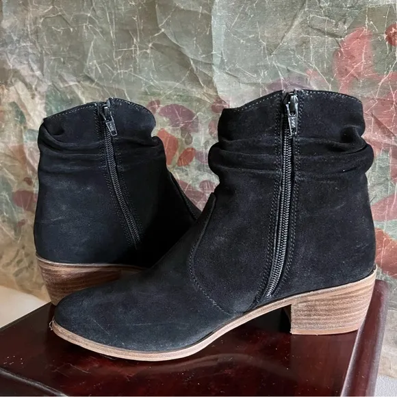 Anthropologie Black Suede Slouchie Ankle Boots 7.5
