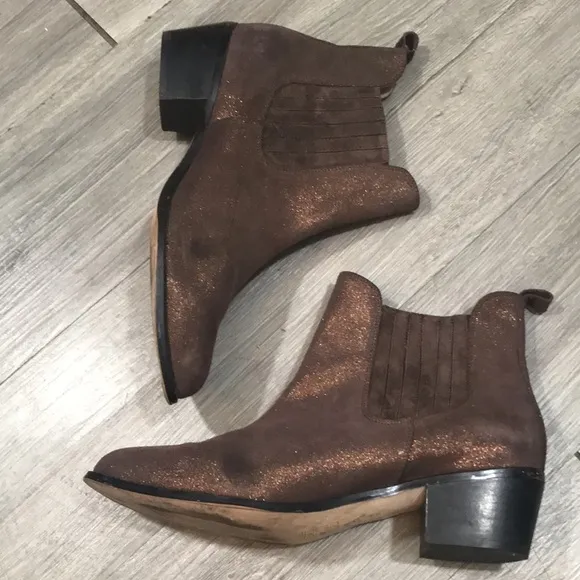 Anthropologie Brown Metalic Chelsea Slip On Boots     size 11M