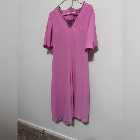 Anthropologie Exquise V-Neck Barbie Pink Dress