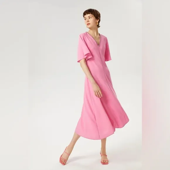 Anthropologie Exquise V-Neck Barbie Pink Dress