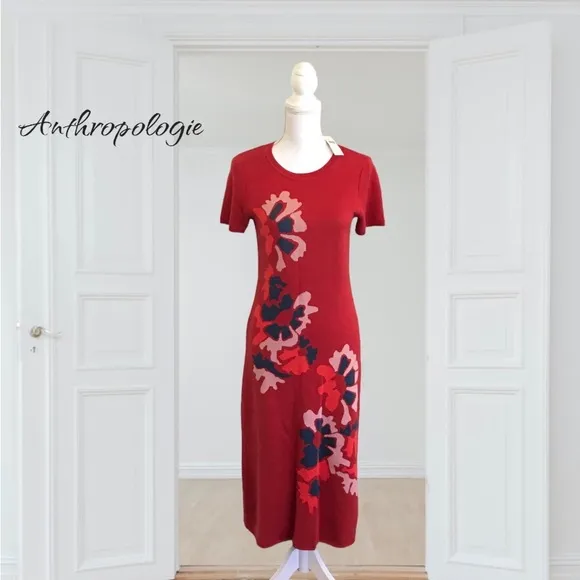 Anthropologie Floral Knit Midi Dress by Dolan