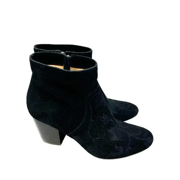 Anthropologie Huma Blanco Prudence Ankle Boot Suede Embossed Black Size 37 US 7