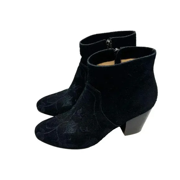 Anthropologie Huma Blanco Prudence Ankle Boot Suede Embossed Black Size 37 US 7