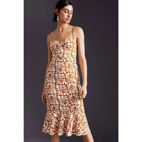 Anthropologie Hutch Floral Slim Midi Dress Sweetheart Neck Strappy Size XL NEW