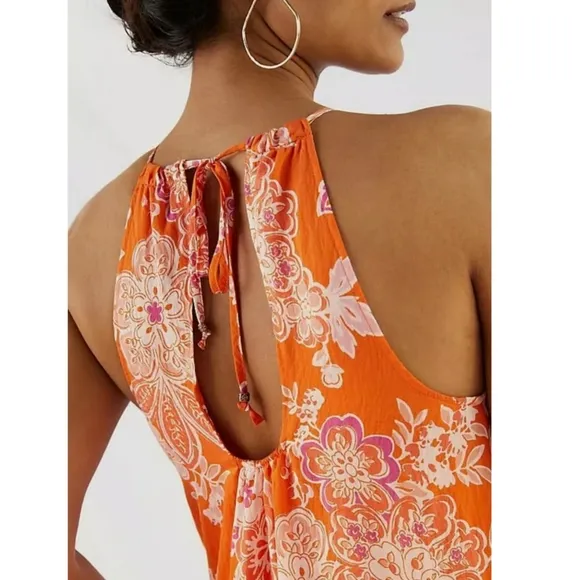 Anthropologie MEAVE Flounced Halter Maxi Dress