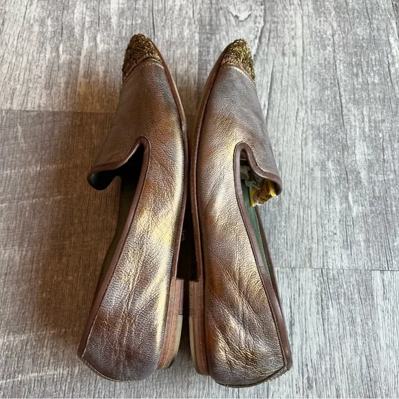 Anthropologie Meher Kakalia metallic leather loafers embroidered beaded …
