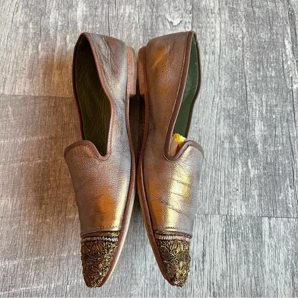 Anthropologie Meher Kakalia metallic leather loafers embroidered beaded …