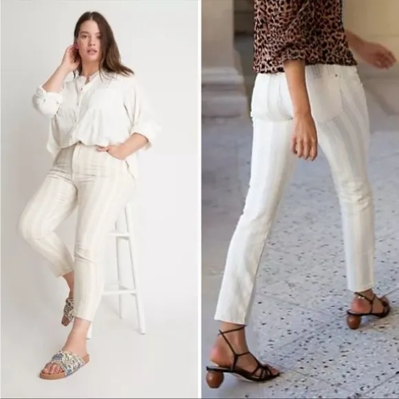 ANTHROPOLOGIE Pilcro High Rise Boyfriend Jean Stripes Dainty Floral 26 NWT