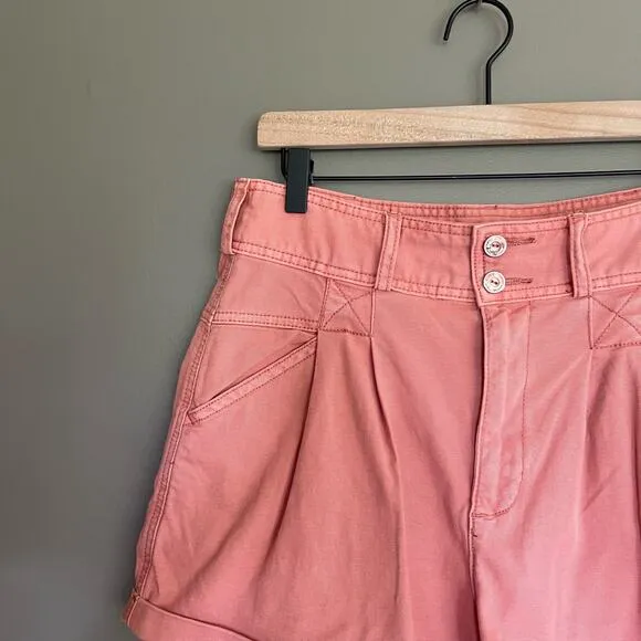 Anthropologie Pilcro Relaxed Pleat Shorts Size 29 Pink High Waist Pleated Cuffed
