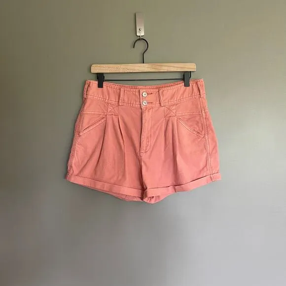 Anthropologie Pilcro Relaxed Pleat Shorts Size 29 Pink High Waist Pleated Cuffed