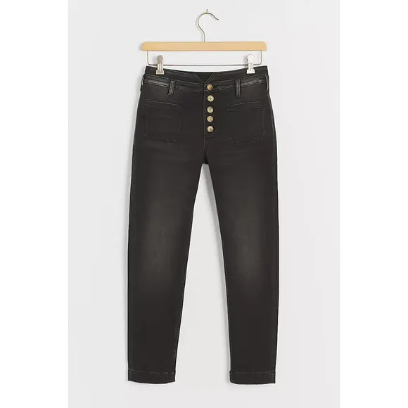 Anthropologie Pilcro Ultra High-Rise Slim Utility Jeans in Black Denim Size 28