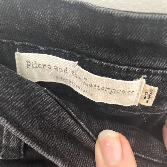 Anthropologie Pilcro Ultra High-Rise Slim Utility Jeans in Black Denim Size 28