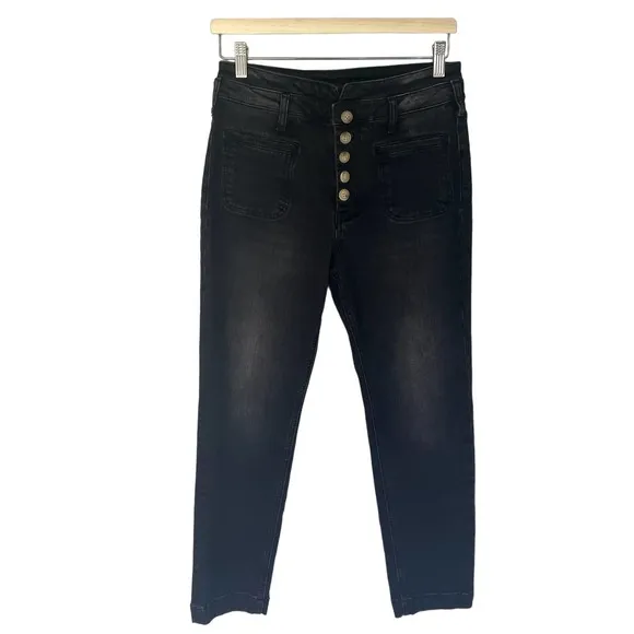 Anthropologie Pilcro Ultra High-Rise Slim Utility Jeans in Black Denim Size 28