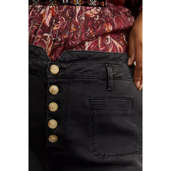 Anthropologie Pilcro Ultra High-Rise Slim Utility Jeans in Black Denim Size 28