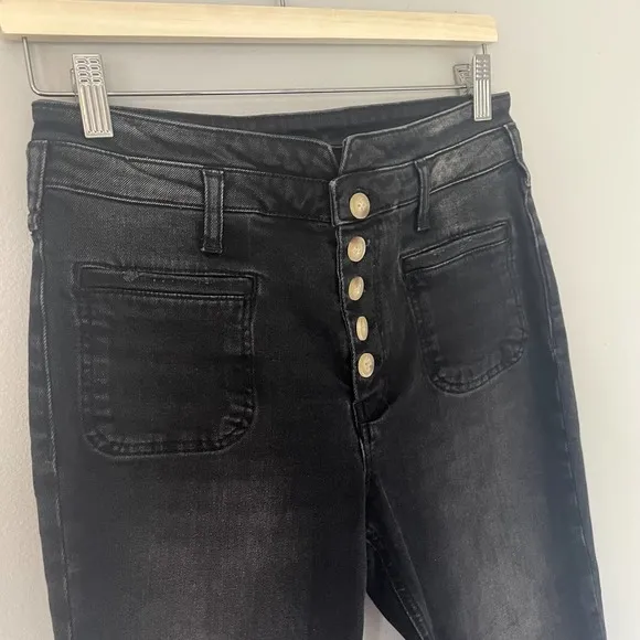 Anthropologie Pilcro Ultra High-Rise Slim Utility Jeans in Black Denim Size 28