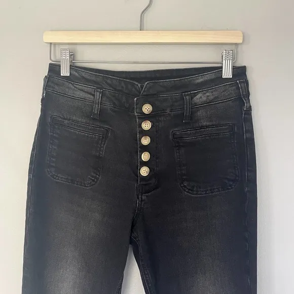 Anthropologie Pilcro Ultra High-Rise Slim Utility Jeans in Black Denim Size 28