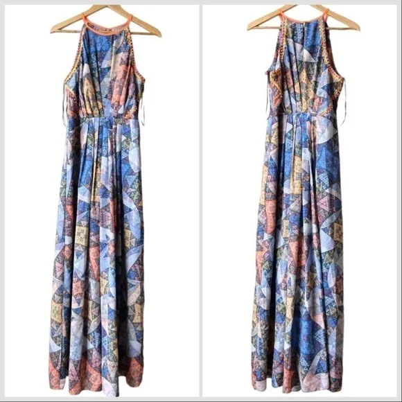 Anthropologie Ranna Gill Condesa Maxi Size M Geometric Studded Embroidered