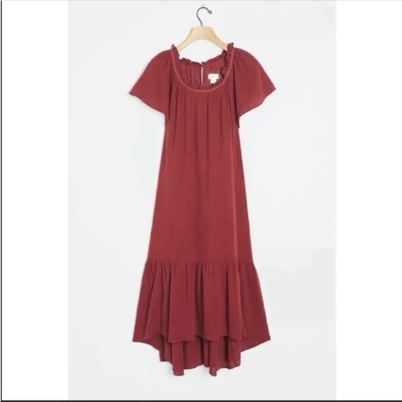 ANTHROPOLOGIE Ruffles High Low Maxi Dress Flounced Hem Size XS NWT