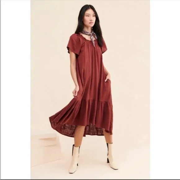 ANTHROPOLOGIE Ruffles High Low Maxi Dress Flounced Hem Size XS NWT