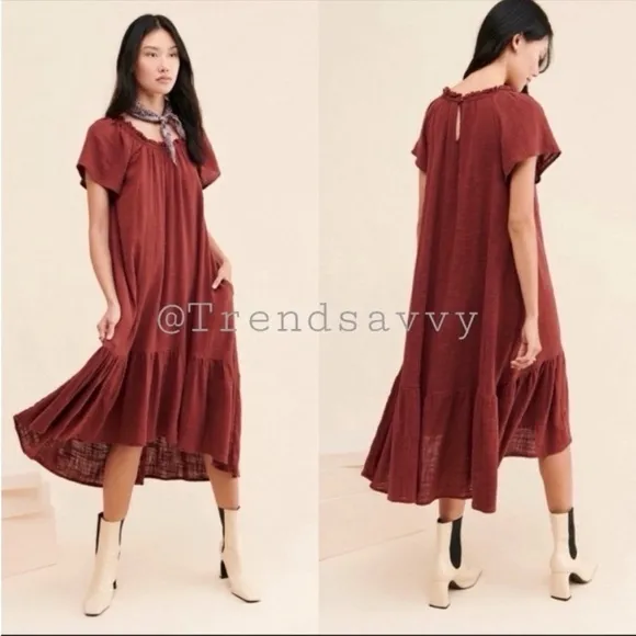 ANTHROPOLOGIE Ruffles High Low Maxi Dress Flounced Hem Size XS NWT