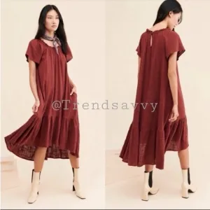 ANTHROPOLOGIE Ruffles High Low Maxi Dress Flounced Hem Size XS NWT