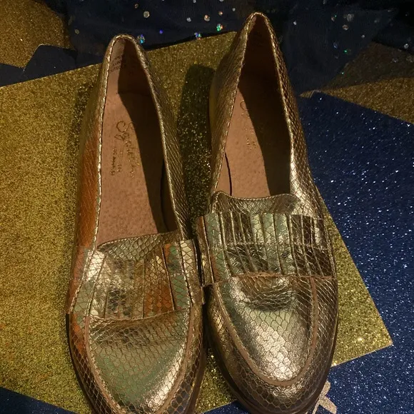 ANTHROPOLOGIE SEYCHELLES GOLD CROC LEATHER Loafers GORG LUX