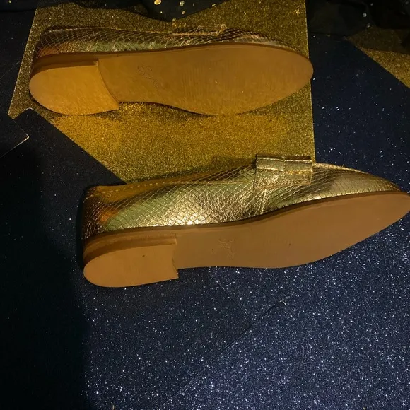 ANTHROPOLOGIE SEYCHELLES GOLD CROC LEATHER Loafers GORG LUX