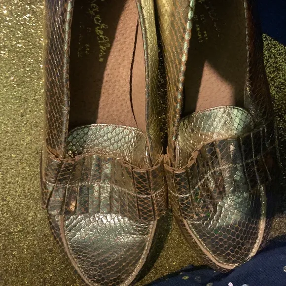 ANTHROPOLOGIE SEYCHELLES GOLD CROC LEATHER Loafers GORG LUX