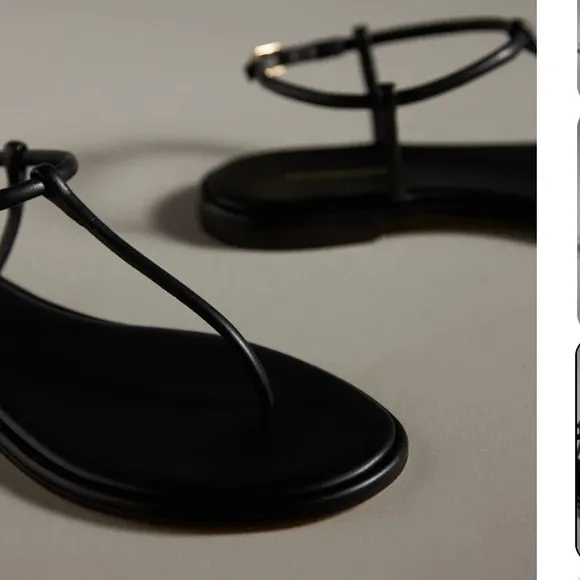 🌷Anthropologie - T-Strap Sandals - Black - Size 7 (38) Fits 7/7.5 - 2024 - NWT