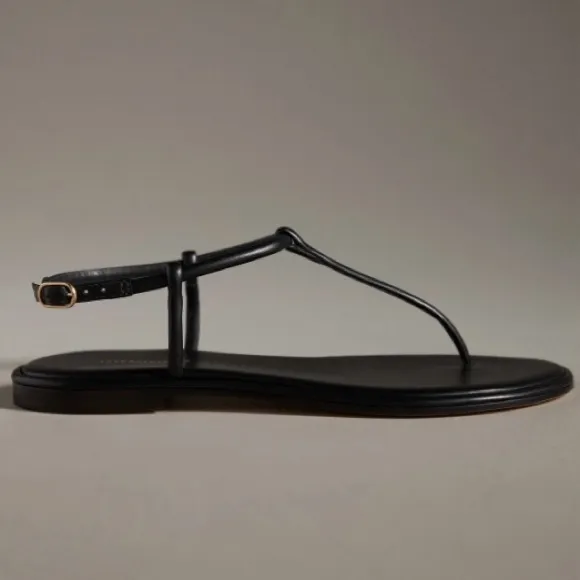 🌷Anthropologie - T-Strap Sandals - Black - Size 7 (38) Fits 7/7.5 - 2024 - NWT