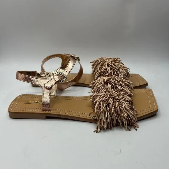 Anthropologie x Maeve Women's Beaded Flat Sandals Rose Gold US 9