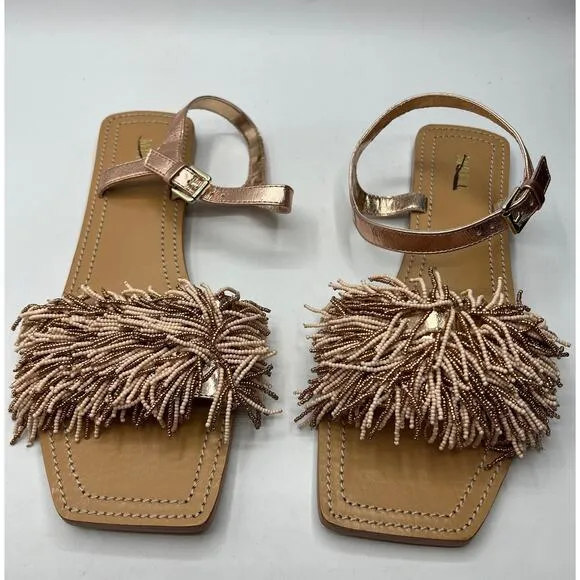 Anthropologie x Maeve Women's Beaded Flat Sandals Rose Gold US 9