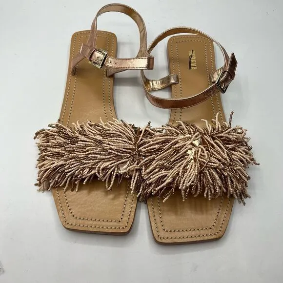 Anthropologie x Maeve Women's Beaded Flat Sandals Rose Gold US 9
