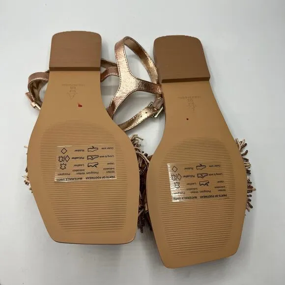 Anthropologie x Maeve Women's Beaded Flat Sandals Rose Gold US 9