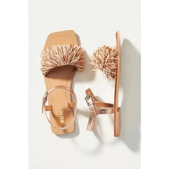 Anthropologie x Maeve Women's Beaded Flat Sandals Rose Gold US 9
