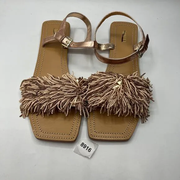 Anthropologie x Maeve Women's Beaded Flat Sandals Rose Gold US 9
