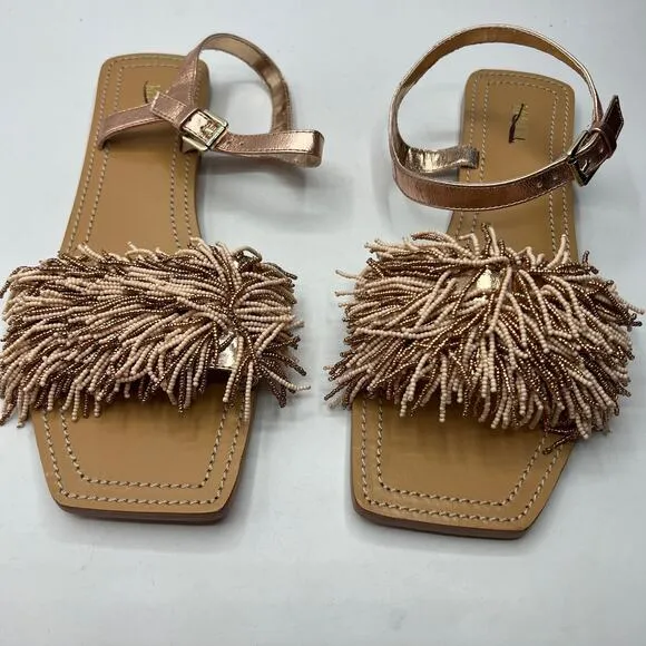 Anthropologie x Maeve Women's Beaded Flat Sandals Rose Gold US 9