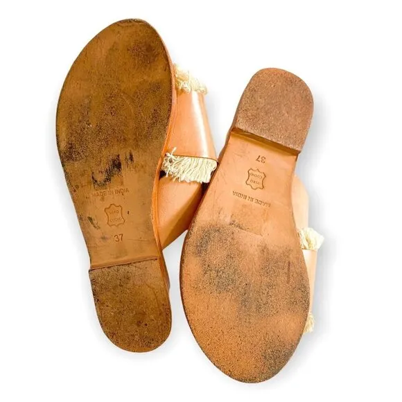 Antik Batik sandal, Alba Natural Leather  Fringe Slide Sandals Size 37 EU