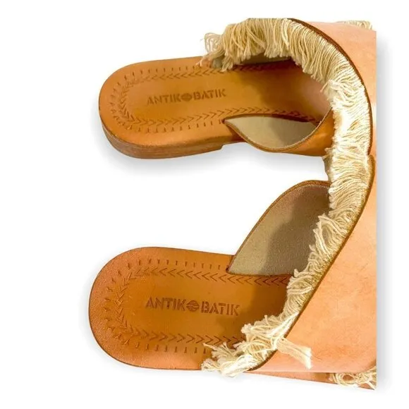 Antik Batik sandal, Alba Natural Leather  Fringe Slide Sandals Size 37 EU