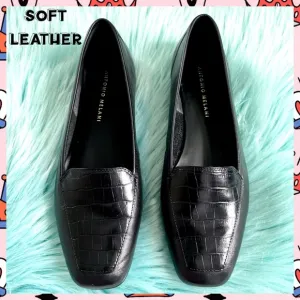 ANTONIO MELANI 90s Soft LEATHER Crocodile Print Flats Loafers Womens 8