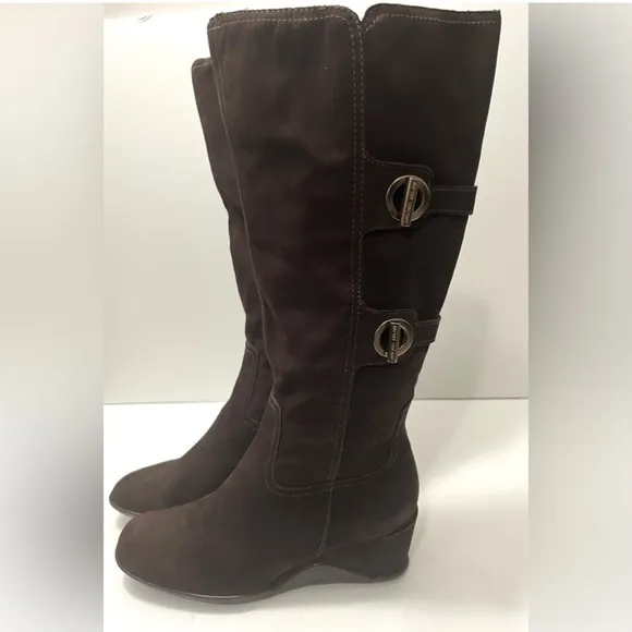 Antonio Melani Dark Brown Suede Knee High Boot Wedge Heel Zipper Women Size 9