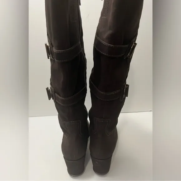 Antonio Melani Dark Brown Suede Knee High Boot Wedge Heel Zipper Women Size 9