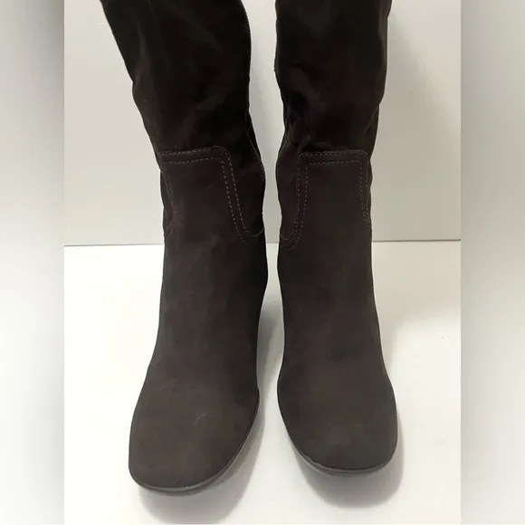 Antonio Melani Dark Brown Suede Knee High Boot Wedge Heel Zipper Women Size 9