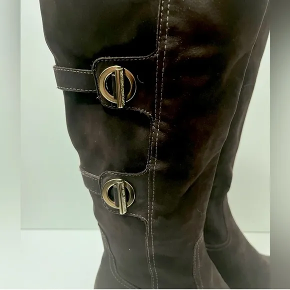 Antonio Melani Dark Brown Suede Knee High Boot Wedge Heel Zipper Women Size 9